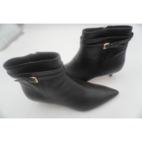 TALBOTS Iona Black Buckle Kitten Heel Pointed Toe Ankle Bootie Side Zip Size 9M - Picture 1 of 13